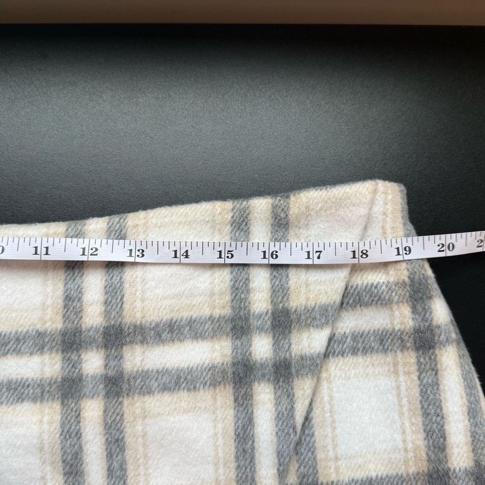 Retro Bagatelle Plaid Mini Skirt Beige Gray A-Line High Waist Size XL - Picture 8 of 9